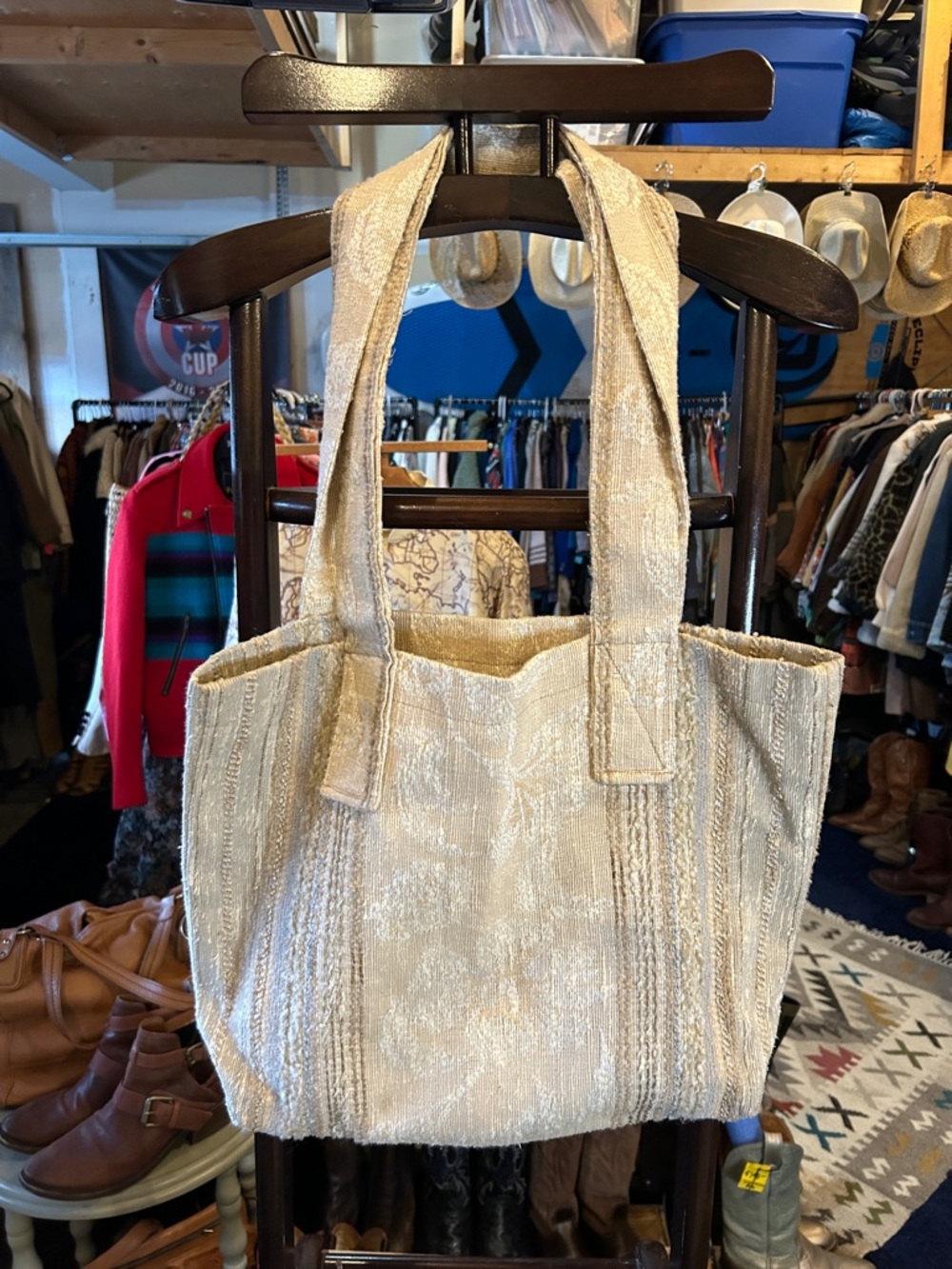 Cream Textured Tote Bag - Versatile Everyday Shoulder Bag